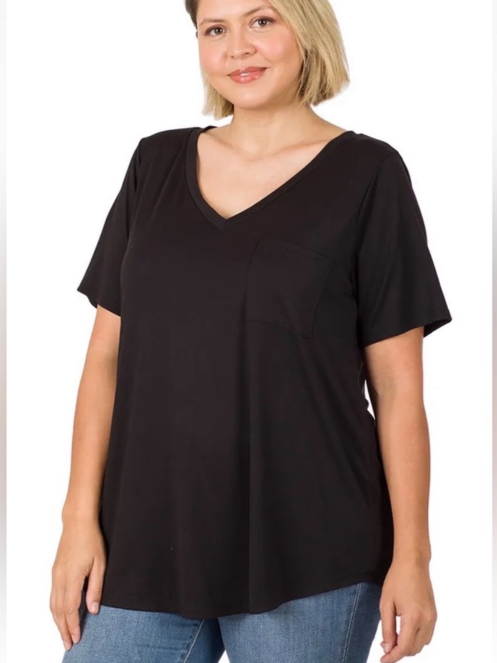 ZENANA Closet Essential! 
V-Neck Front Pocket Tee Top
